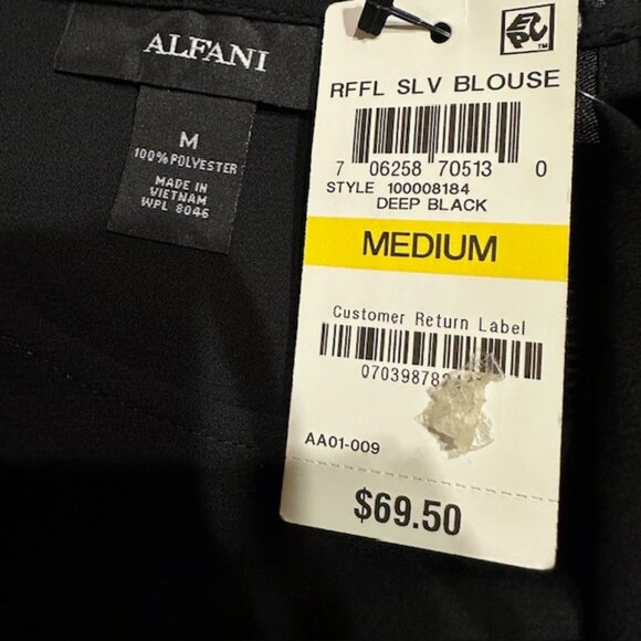 Alfani NWT Black 3/4 Ruffle Sleeve Blouse Size M - Picture 8 of 8